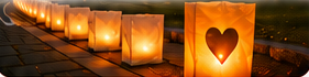 Ontwerpbeeld van warme lichtjes met hartjes langs het parcours