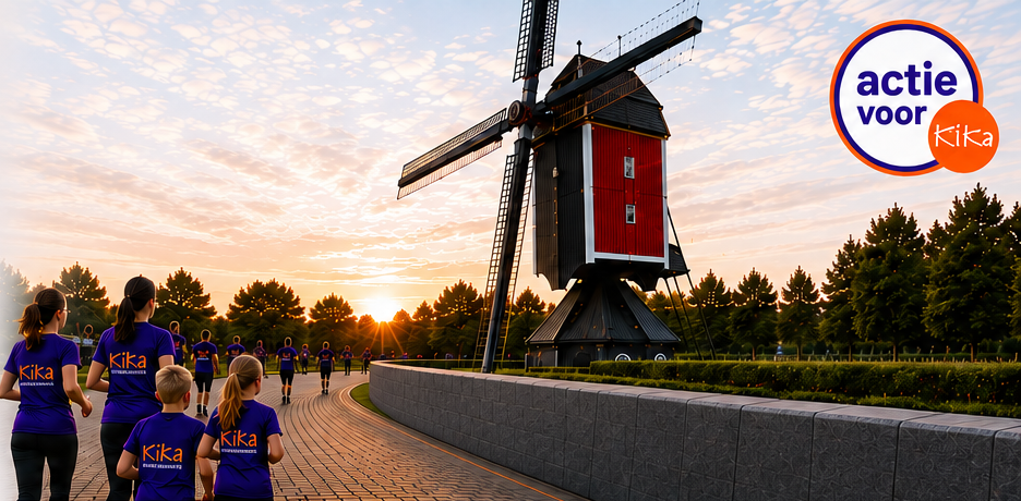 Sfeerontwerp met volwassenen en kinderen die samen rond de molen lopen
